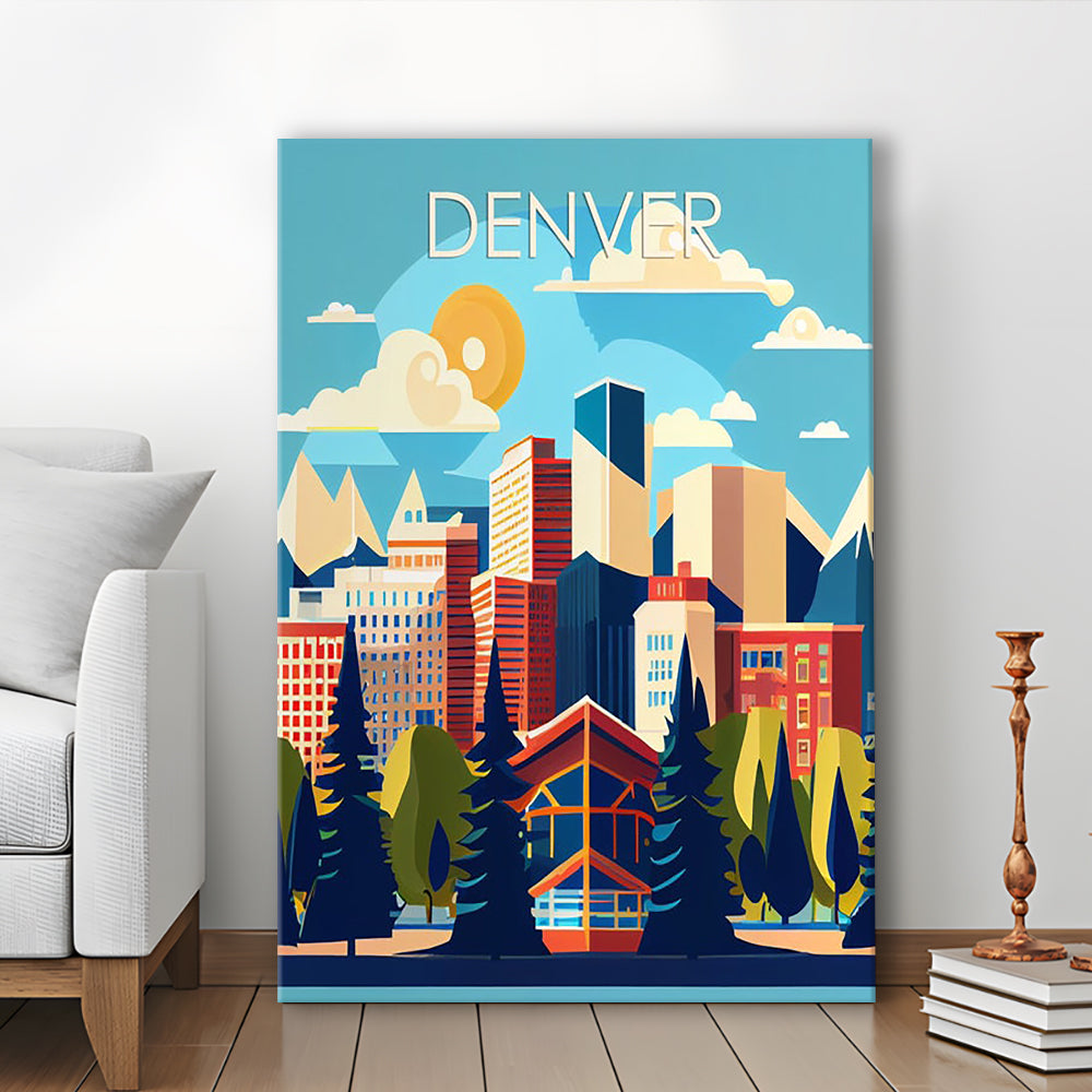 Denver Retro Art Print, Denver City Wall Art, Canvas Print, Painting Canvas, Living Room Decor