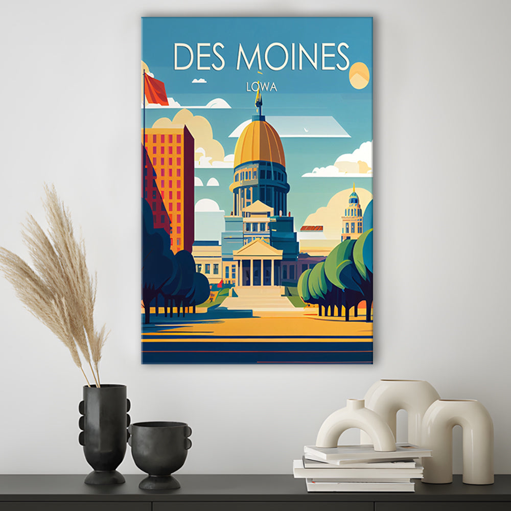 Des Moines Iowa Retro Art Print, Des Moines City Wall Art, Canvas Print, Painting Canvas, Living Room Decor