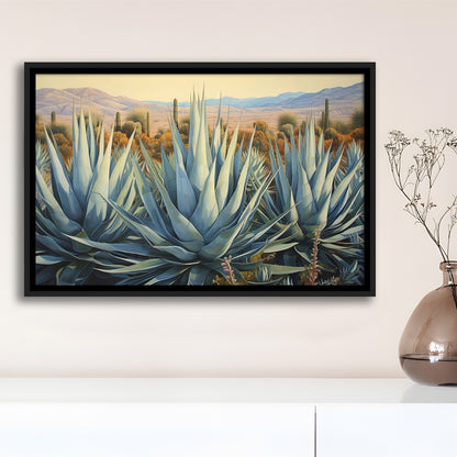 Desert Agave Printed On Canvas, Horizontal Painting Southwestern Decor, Framed Canvas Print Wall Art, Floating Frame