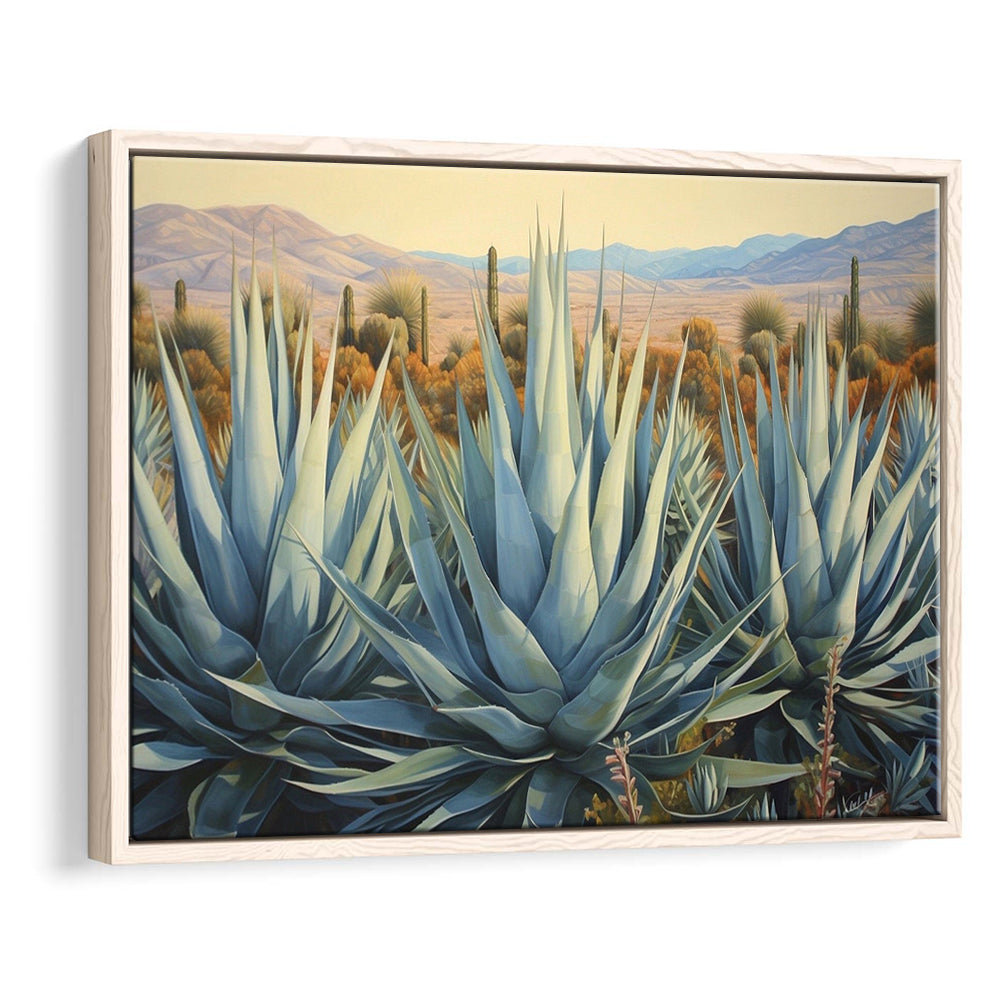 Desert Agave Printed On Canvas, Horizontal Painting Southwestern Decor, Framed Canvas Print Wall Art, Floating Frame