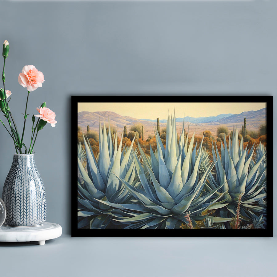 Desert Agave Printed On Canvas, Horizontal Painting Southwestern Decor, Framed Art Print Wall Decor, Picture Framed