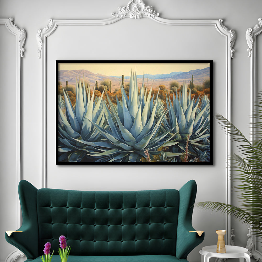 Desert Agave Printed On Canvas, Horizontal Painting Southwestern Decor, Framed Art Print Wall Decor, Picture Framed