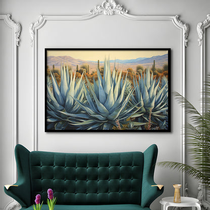 Desert Agave Printed On Canvas, Horizontal Painting Southwestern Decor, Framed Art Print Wall Decor, Picture Framed
