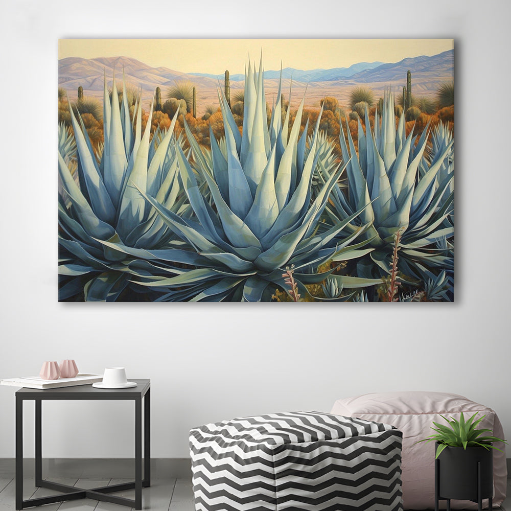 Desert Agave Printed On Canvas, Horizontal Painting Southwestern Decor, Canvas Print Wall Art, Wall Decor, Painting Canvas