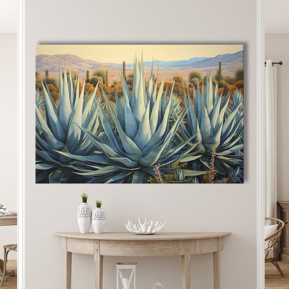 Desert Agave Printed On Canvas, Horizontal Painting Southwestern Decor, Canvas Print Wall Art, Wall Decor, Painting Canvas