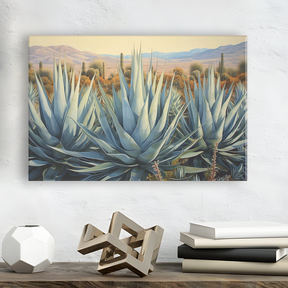 Desert Agave Printed On Canvas, Horizontal Painting Southwestern Decor, Canvas Print Wall Art, Wall Decor, Painting Canvas