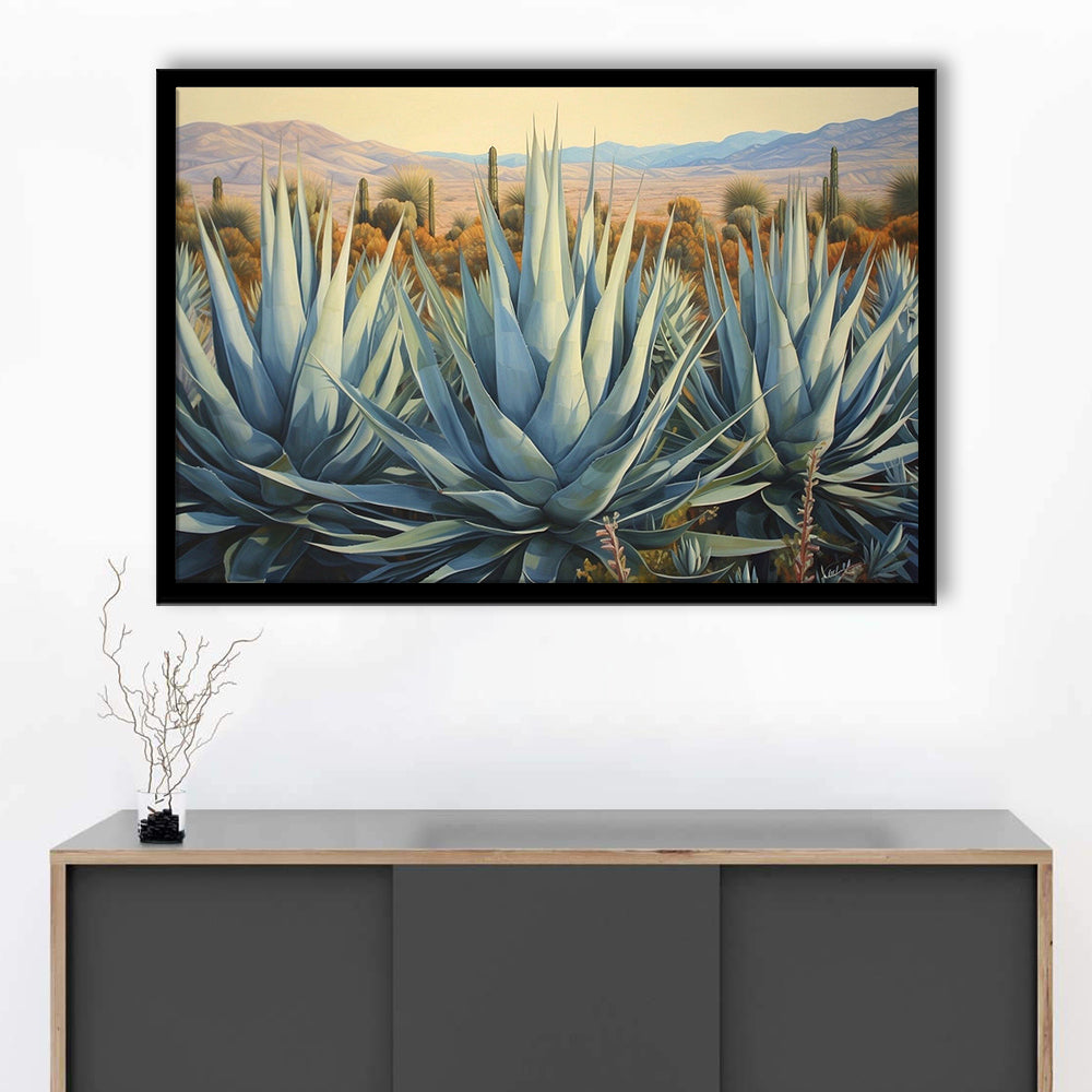 Desert Agave Printed On Canvas, Horizontal Painting Southwestern Decor, Framed Art Print Wall Decor, Picture Framed
