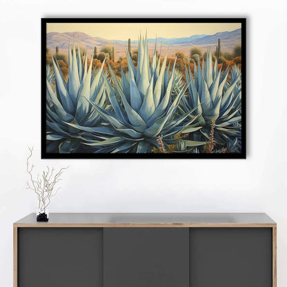 Desert Agave Printed On Canvas, Horizontal Painting Southwestern Decor, Framed Art Print Wall Decor, Picture Framed