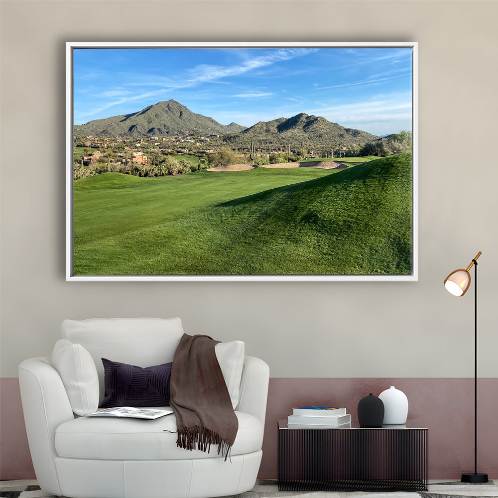 Desert Golf Course In Arizona, Floating Framed Canvas Print Wall Art