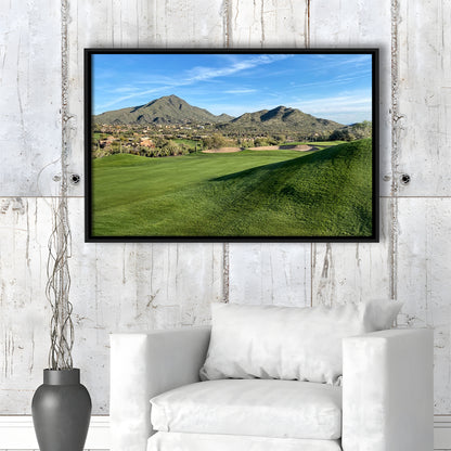 Desert Golf Course In Arizona, Floating Framed Canvas Print Wall Art