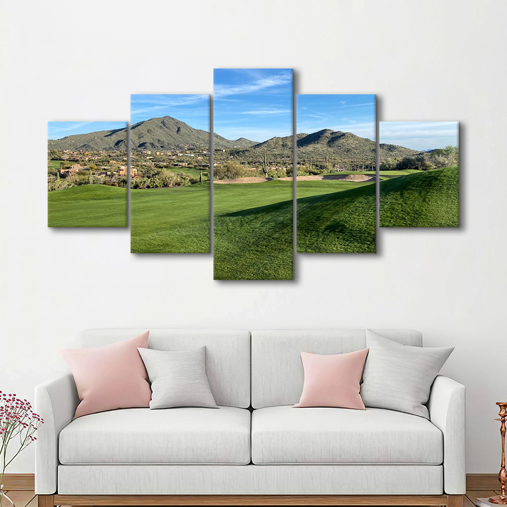 Desert Golf Course In Arizona, Golf Art Print, 5 Pieces Mixed Canvas Print Wall Art