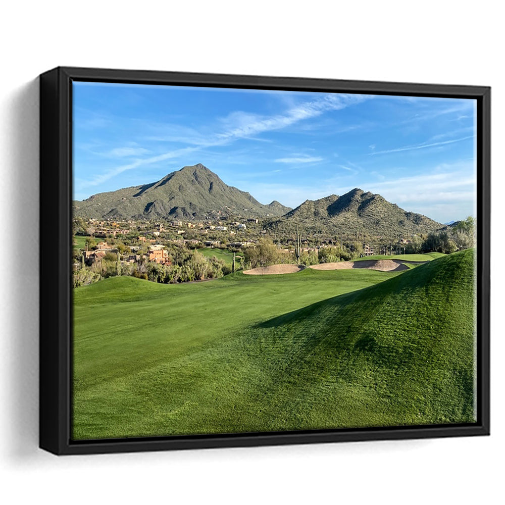 Desert Golf Course In Arizona, Floating Framed Canvas Print Wall Art