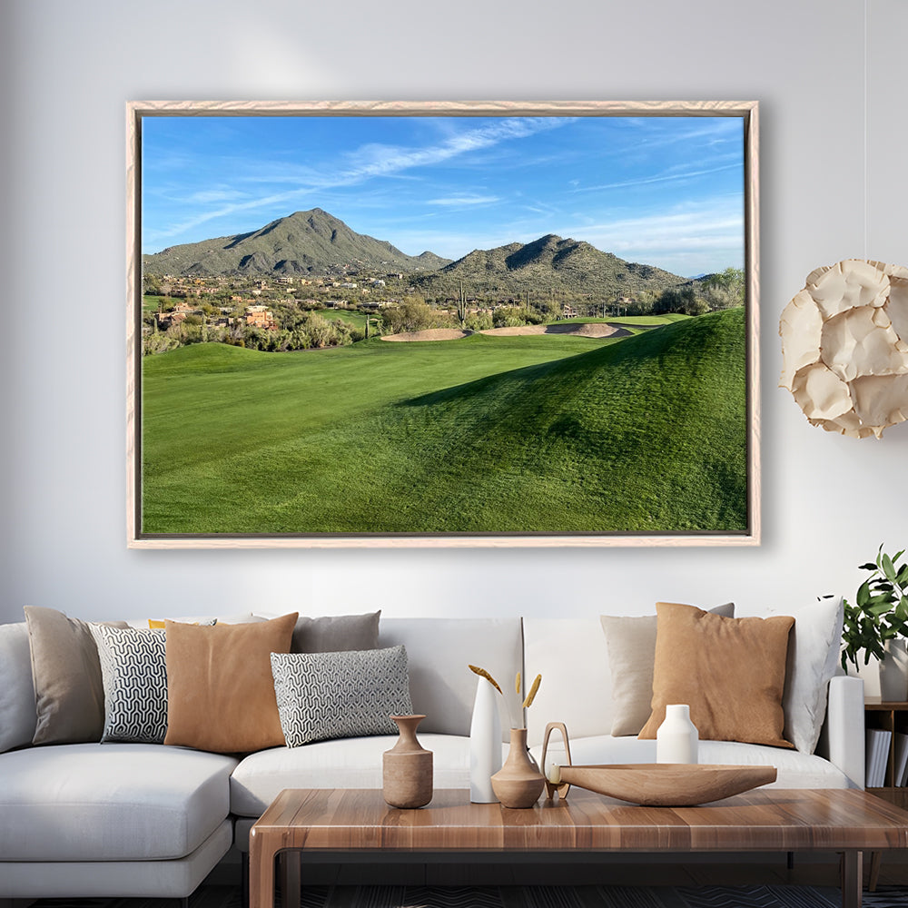 Desert Golf Course In Arizona, Floating Framed Canvas Print Wall Art