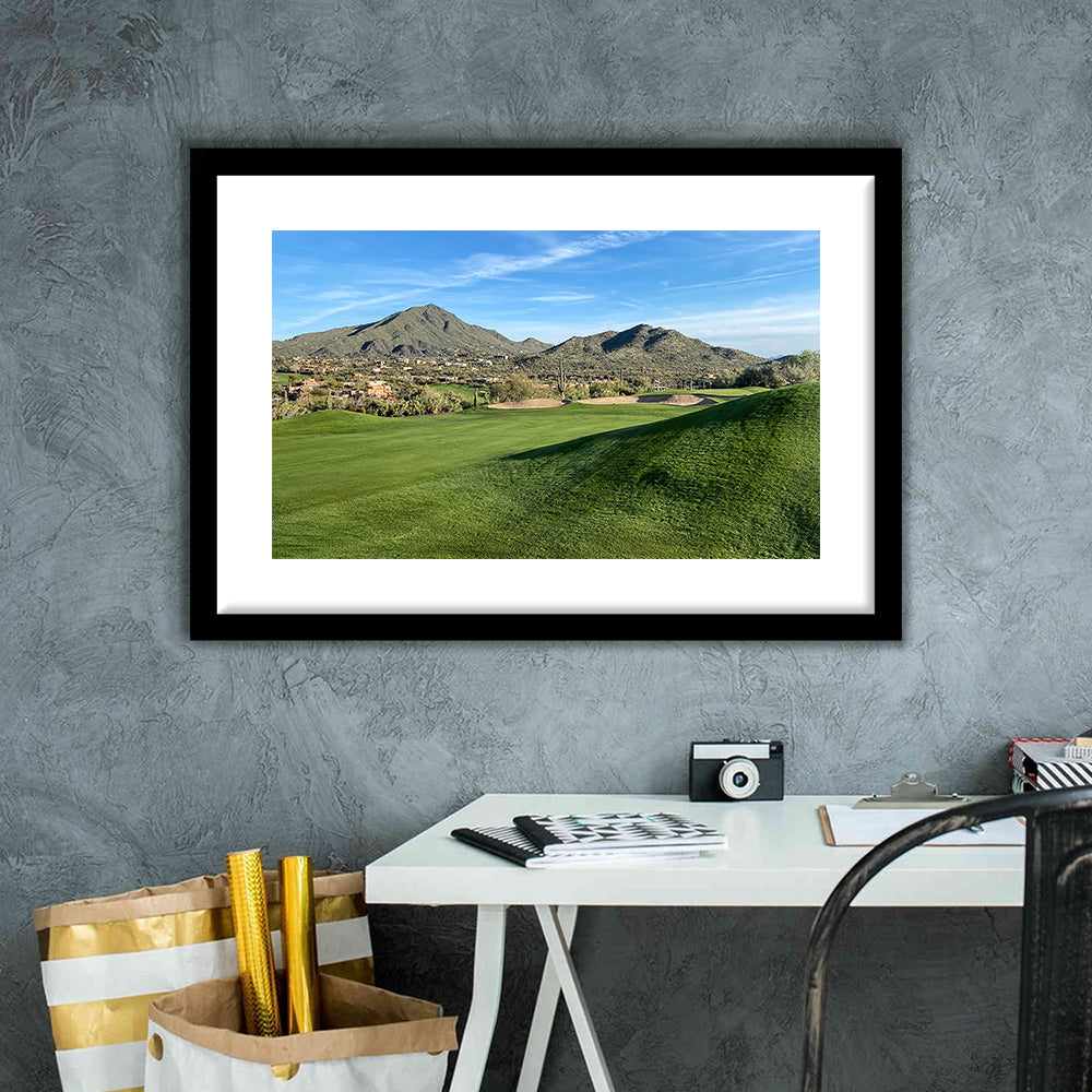 Desert Golf Course In Arizona, Goft Art Print, Framed Art Print White Border Wall Decor