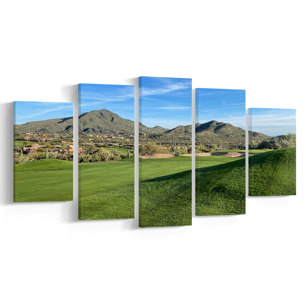 Desert Golf Course In Arizona, Golf Art Print, 5 Pieces Mixed Canvas Print Wall Art