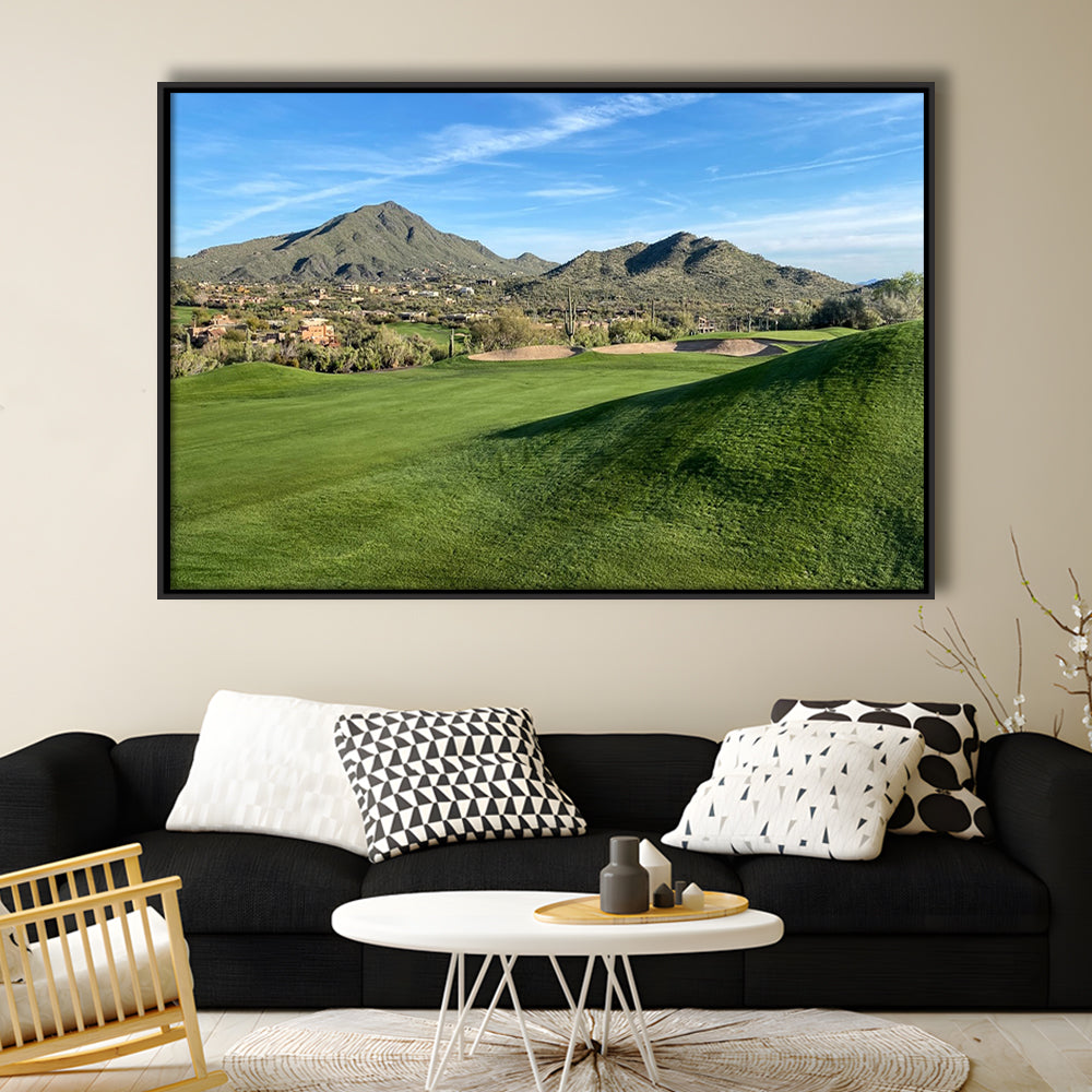 Desert Golf Course In Arizona, Floating Framed Canvas Print Wall Art