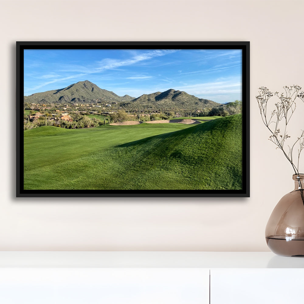 Desert Golf Course In Arizona, Floating Framed Canvas Print Wall Art