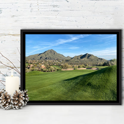 Desert Golf Course In Arizona, Floating Framed Canvas Print Wall Art