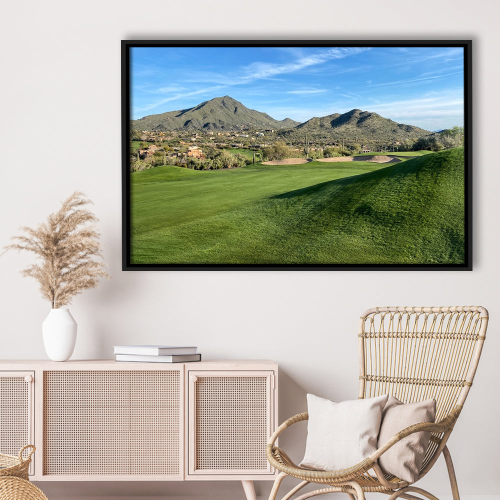 Desert Golf Course In Arizona, Floating Framed Canvas Print Wall Art