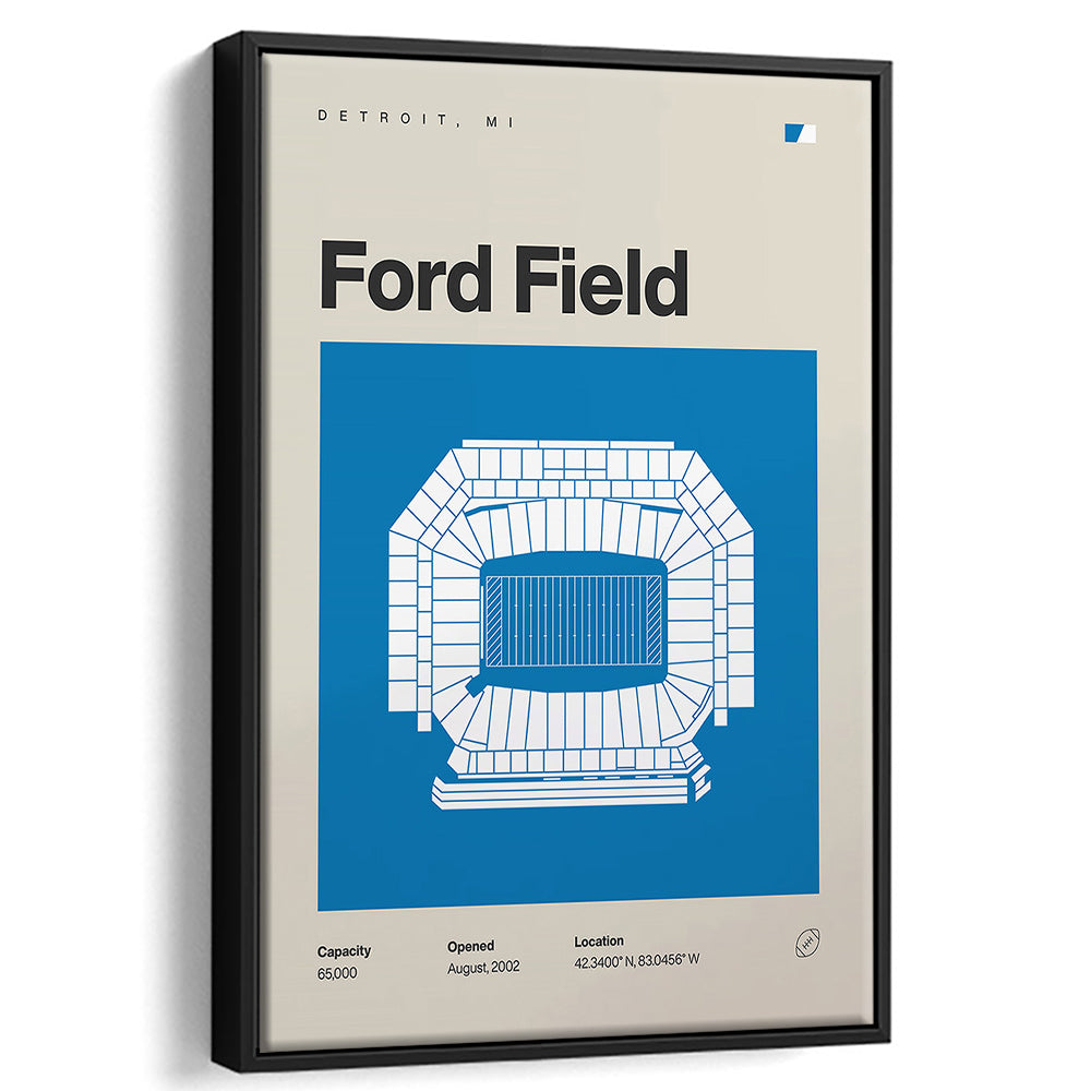 Detroit Lions Stadium Print, Ford Field Stadium Print, Man Cave Gift, Floating Framed Canvas Print Wall Art