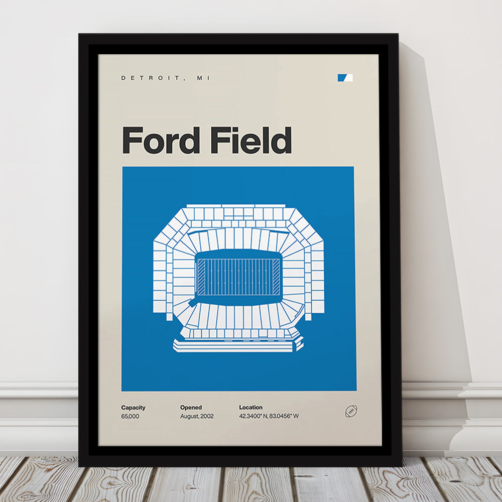 Detroit Lions Stadium Print, Ford Field Stadium Print, Man Cave Gift, Floating Framed Canvas Print Wall Art