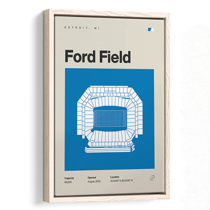 Detroit Lions Stadium Print, Ford Field Stadium Print, Man Cave Gift, Floating Framed Canvas Print Wall Art