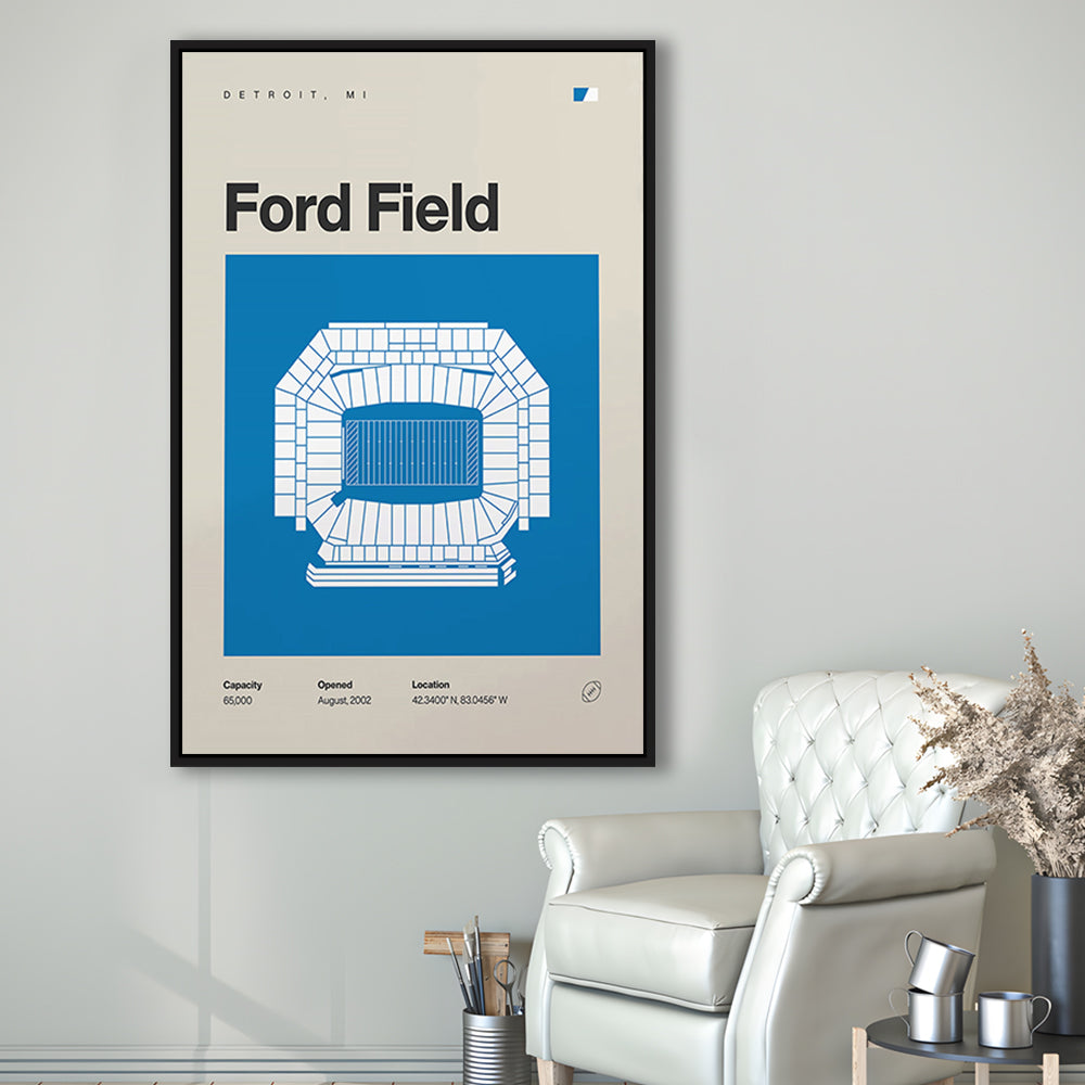 Detroit Lions Stadium Print, Ford Field Stadium Print, Man Cave Gift, Floating Framed Canvas Print Wall Art
