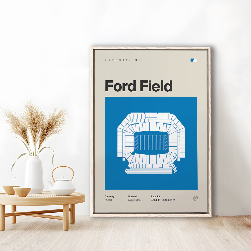 Detroit Lions Stadium Print, Ford Field Stadium Print, Man Cave Gift, Floating Framed Canvas Print Wall Art