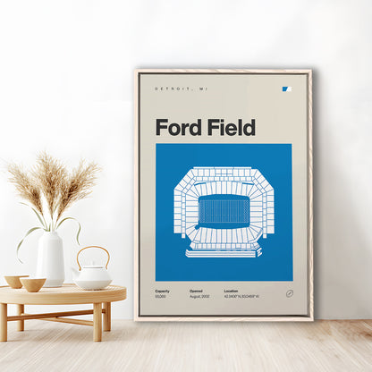 Detroit Lions Stadium Print, Ford Field Stadium Print, Man Cave Gift, Floating Framed Canvas Print Wall Art