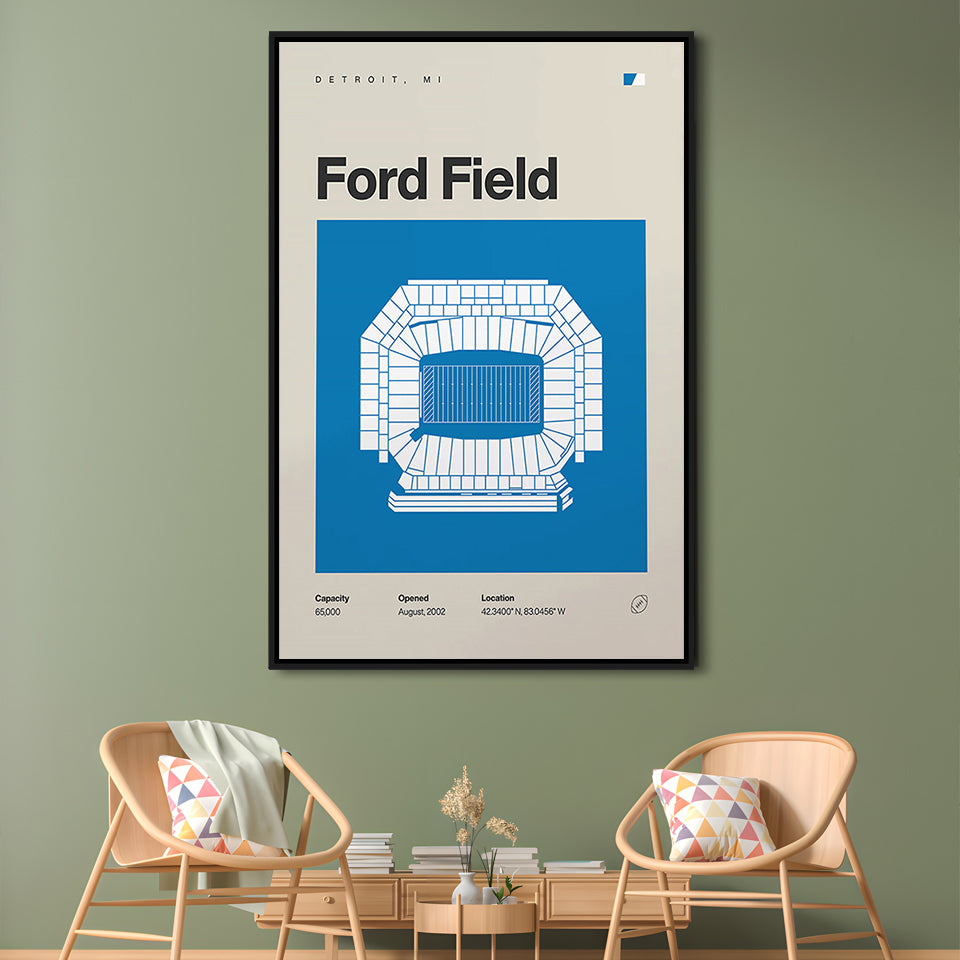 Detroit Lions Stadium Print, Ford Field Stadium Print, Man Cave Gift, Floating Framed Canvas Print Wall Art