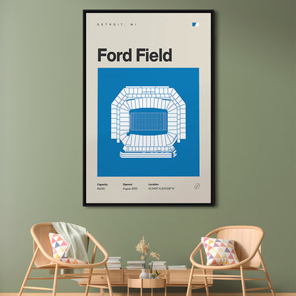 Detroit Lions Stadium Print, Ford Field Stadium Print, Man Cave Gift, Floating Framed Canvas Print Wall Art