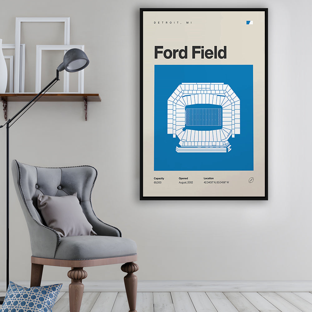 Detroit Lions Stadium Print, Ford Field Stadium Print, Man Cave Gift, Floating Framed Canvas Print Wall Art