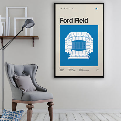 Detroit Lions Stadium Print, Ford Field Stadium Print, Man Cave Gift, Floating Framed Canvas Print Wall Art