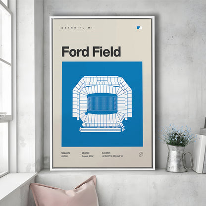 Detroit Lions Stadium Print, Ford Field Stadium Print, Man Cave Gift, Floating Framed Canvas Print Wall Art