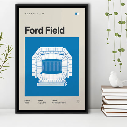 Detroit Lions Stadium Print, Ford Field Stadium Print, Man Cave Gift, Floating Framed Canvas Print Wall Art
