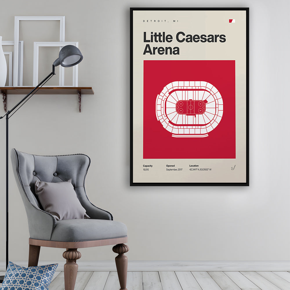 Detroit Red Wings Stadium Print, Little Caesars Arena Print, Man Cave Gift, Floating Framed Canvas Print Wall Art