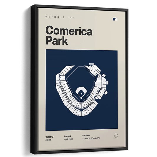 Detroit Tigers Stadium Print, Comerica Park Stadium Print, Man Cave Gift, Floating Framed Canvas Print Wall Art