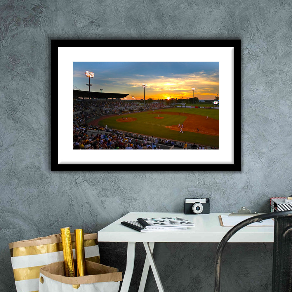 Diamond Stadium at Sunset, Stadium Canvas, Sport Art, Gift for him, White Border Framed Art Print Wall Decor