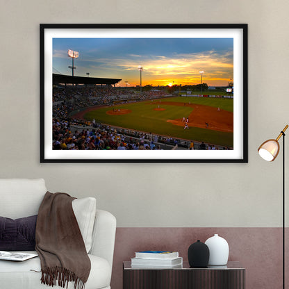 Diamond Stadium at Sunset, Stadium Canvas, Sport Art, Gift for him, White Border Framed Art Print Wall Decor