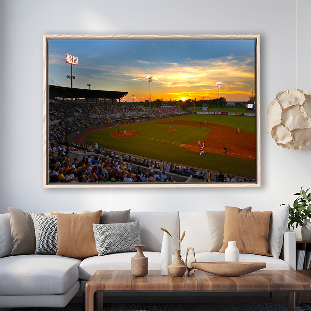 Diamond Stadium at Sunset, Stadium Canvas, Sport Art, Framed Canvas Print Wall Art, Floating Frame