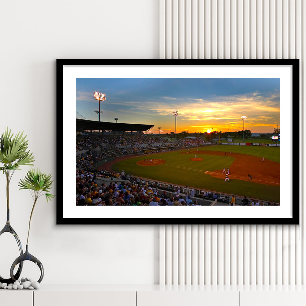 Diamond Stadium at Sunset, Stadium Canvas, Sport Art, Gift for him, White Border Framed Art Print Wall Decor