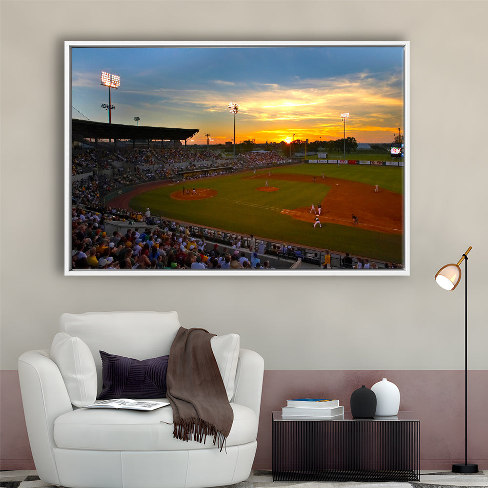 Diamond Stadium at Sunset, Stadium Canvas, Sport Art, Framed Canvas Print Wall Art, Floating Frame