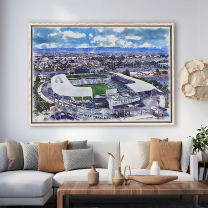 Dignity Health Sports Park Painting Stadium Watercolor, Sport Gift Art, Framed Canvas Print Wall Art