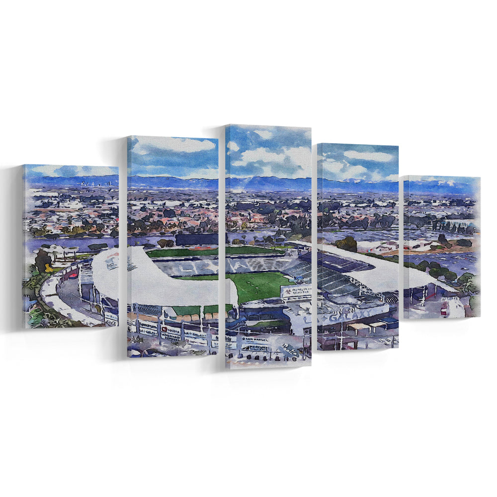 Dignity Health Sports Park Painting Stadium Watercolor, Sport Art, Mixed 5 Panel, Canvas Print Wall Art