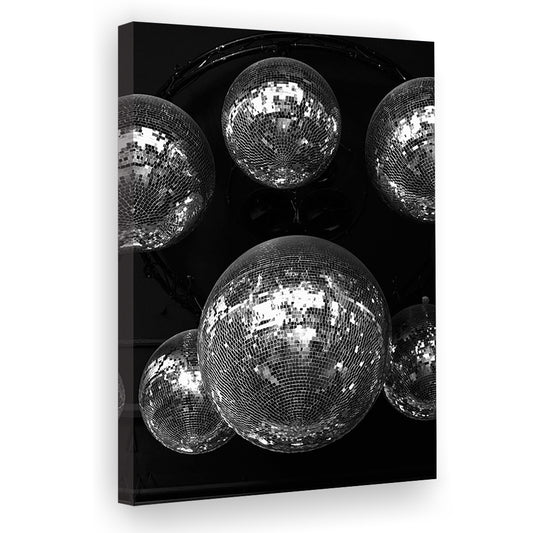 Disco Ball Party Canvas Print Wall Art, Retro Vintage Print, Black and White, 70s Retro Wall Decor, Bar Wall Decor