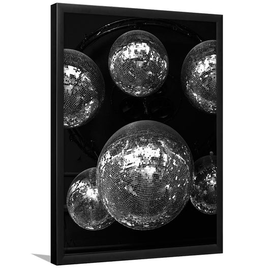 Disco Ball Party Framed Art Print Wall Decor, Retro Vintage Print, Black and White, 70s Retro Wall Decor, Bar Wall Decor