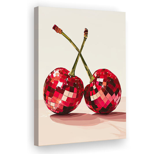 Disco Cherries Art Print,Disco Ball Red Cherries,Vintage Dorm Room, Canvas Print Wall Art, Wall Decor, Painting Canvas