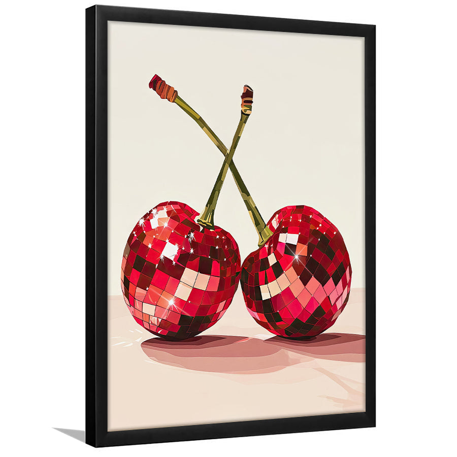 Disco Cherries Art Print,Disco Ball Red Cherries,Vintage Dorm Room, Framed Art Print Wall Decor, Picture Framed