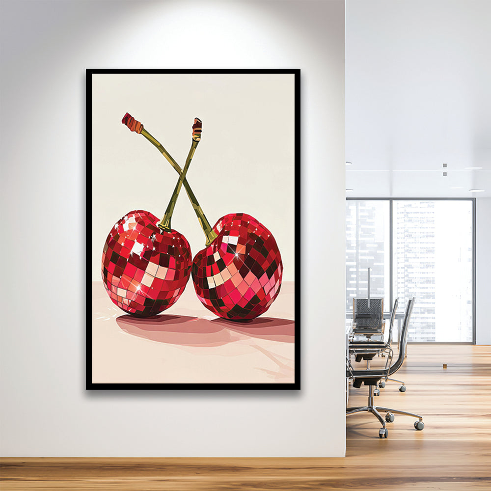 Disco Cherries Art Print,Disco Ball Red Cherries,Vintage Dorm Room, Framed Art Print Wall Decor, Picture Framed
