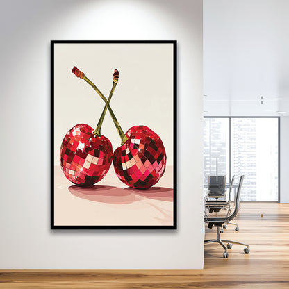 Disco Cherries Art Print,Disco Ball Red Cherries,Vintage Dorm Room, Framed Art Print Wall Decor, Picture Framed
